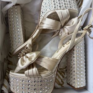 NEW Sam Edelman Satin Rhinestone Platform Heels - Cream (Kennedie)